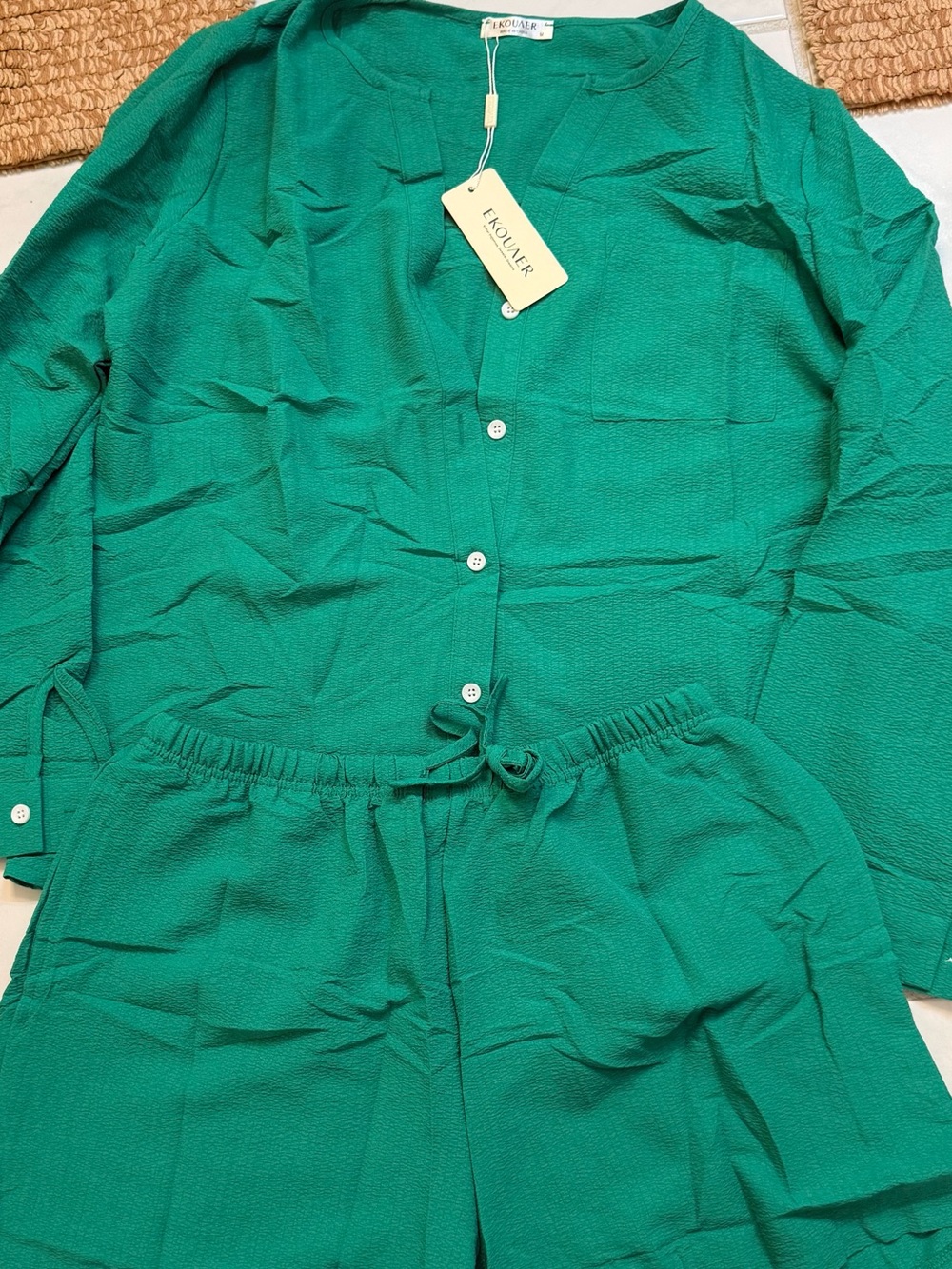 Women’s Emerald Button-Front Pajama Short Set